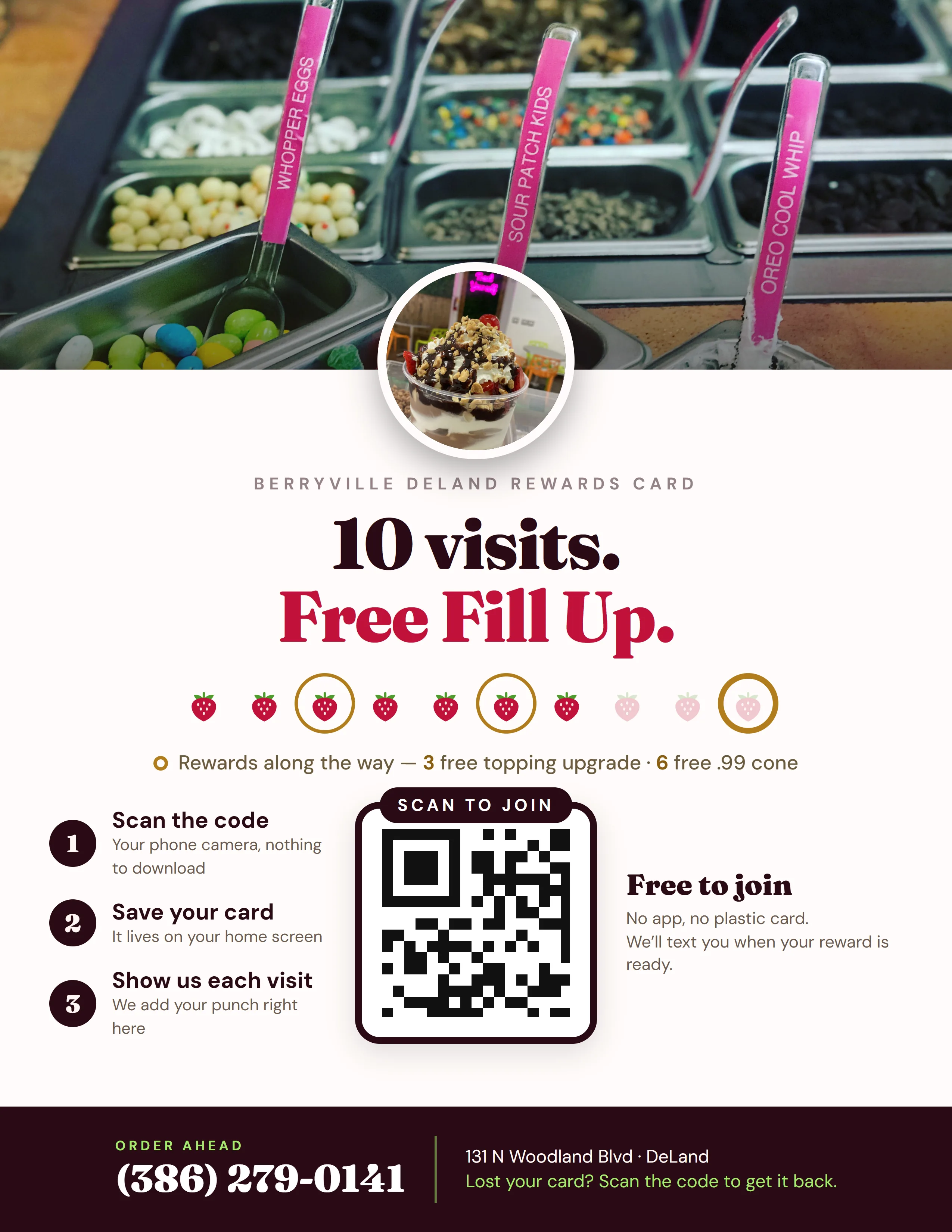 BerryVille DeLand rewards counter sign customer side